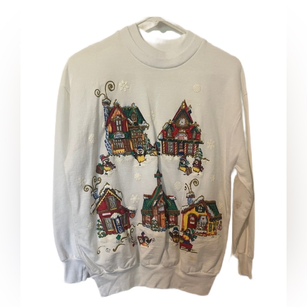 The Cutest Vintage 80s Christmas/Holiday Cottage Sweatshirt Small By‎ Nutcracker